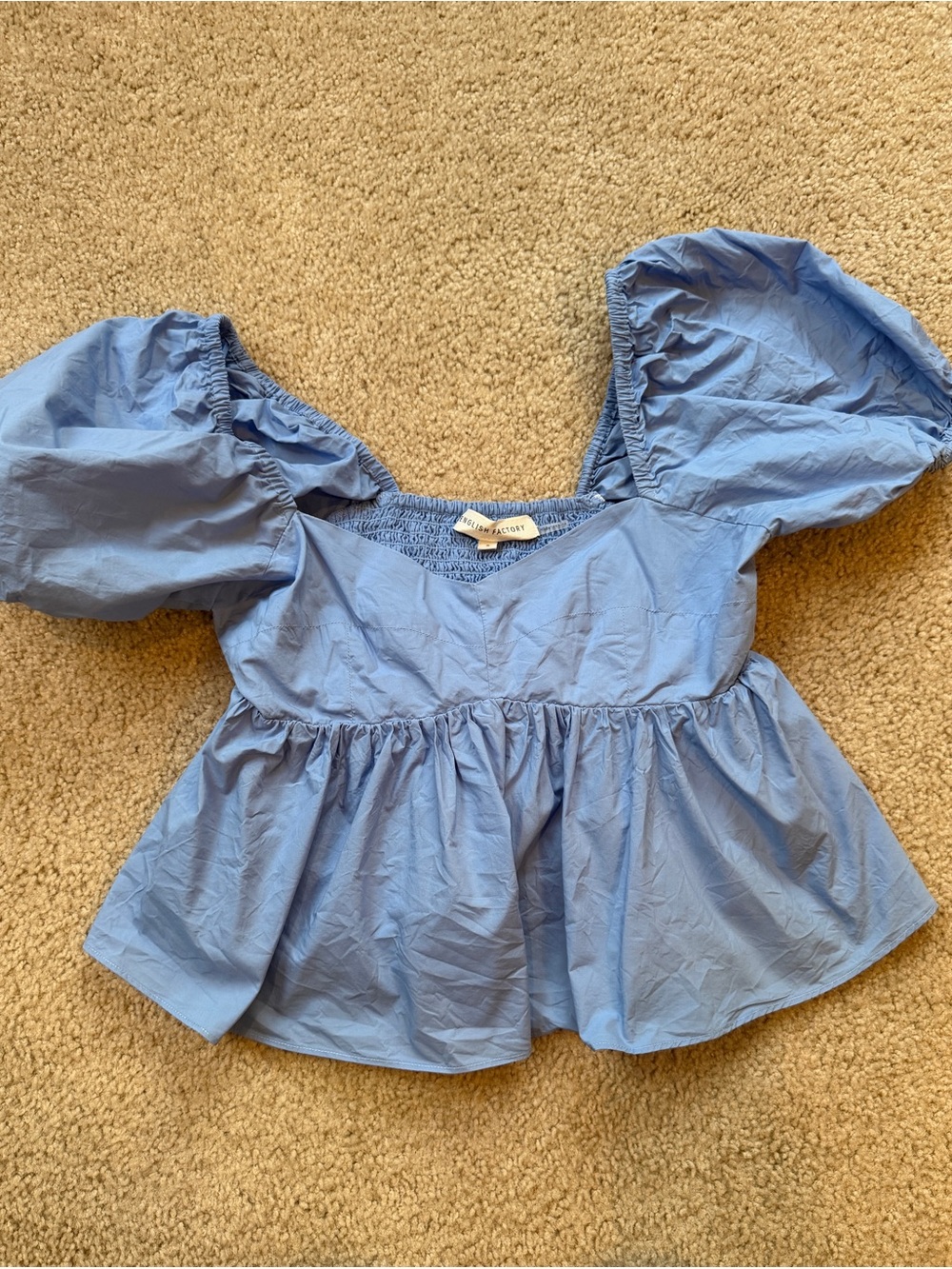 English Factory Light Blue Puff Sleeve Peplum Top